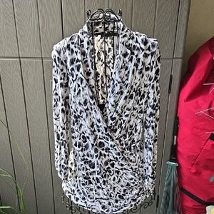Rose & Olive Monochrome Animal Print Wrap Blouse